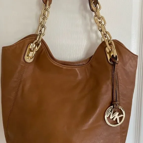Michael Kors Tan Leather Shoulder Bag with Gold Accents - Picture 2 of 7